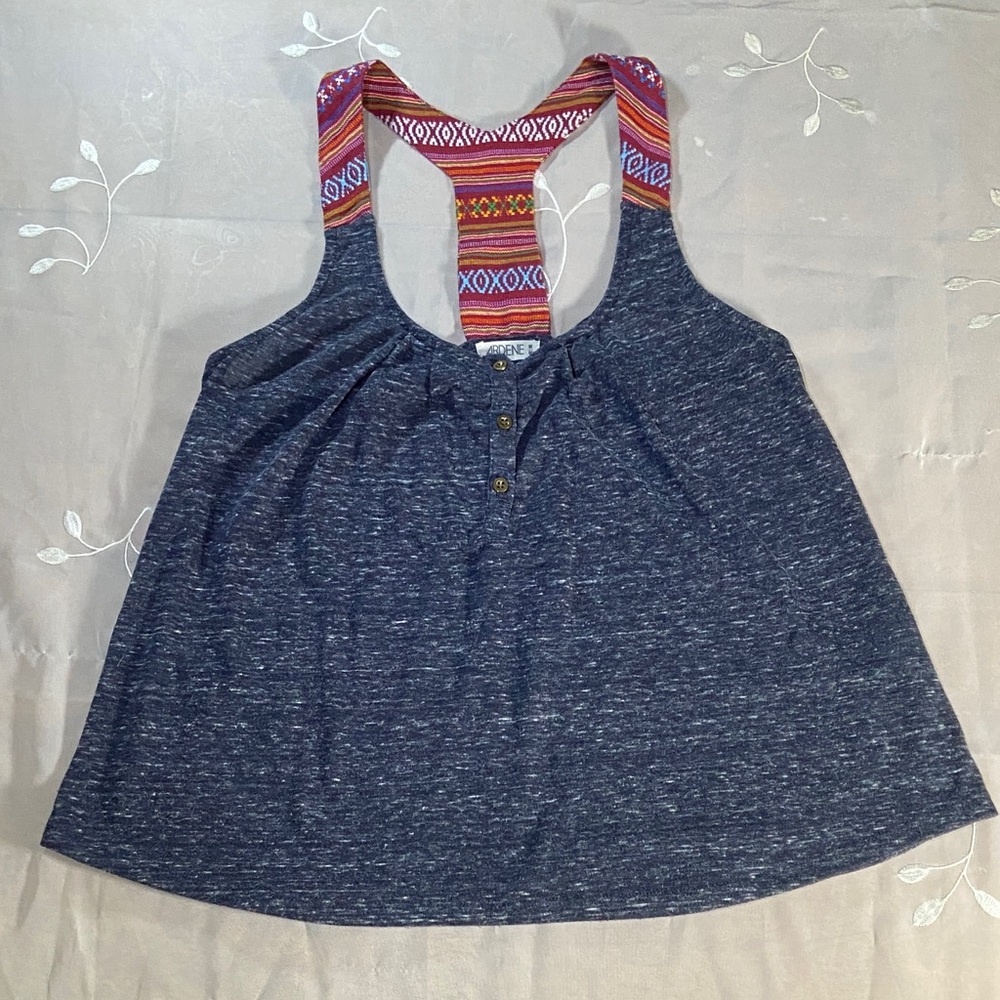 Vintage Y2K Ardene Woman M Navy Tank Top with Colorful Boho Straps